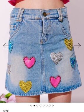 Denim Mini Skirt with Colorful Heart Embellishments